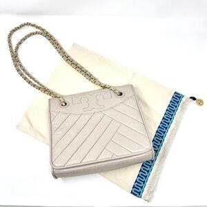 Tory Burch Alexa Cream Quilted Leather Convertible Chain Shoulder Bag